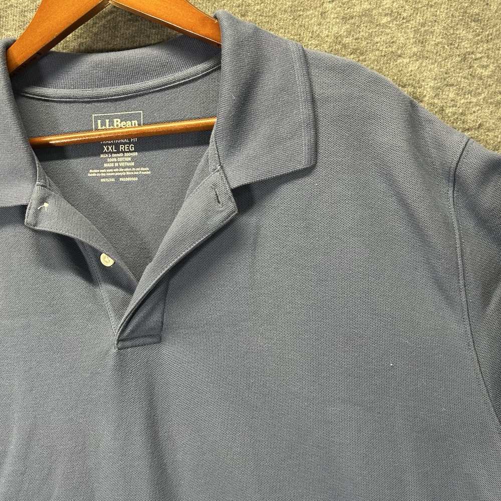 L.L. Bean Polo Shirt Men's 2XL Blue‎ Traditional Fit Cotton Long Sleeve